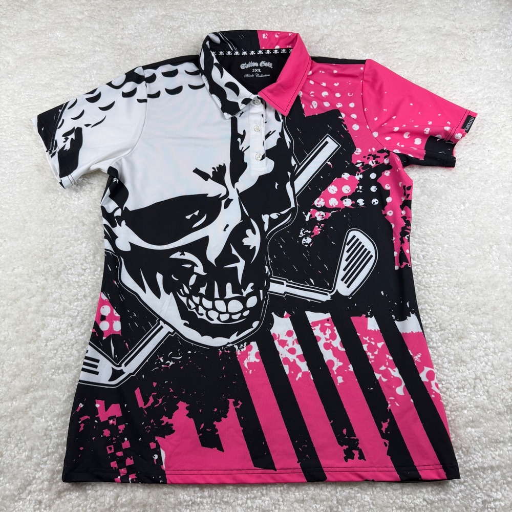 Tattoo Golf Polo Women 2XL Pink Black White Skull Blade Collection Performance - Picture 6 of 8